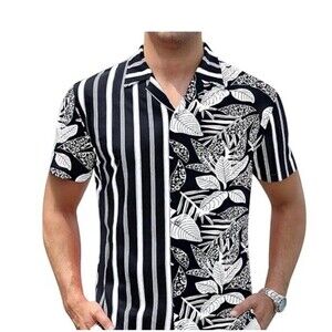Original Use Sz S Black White Woven Resort Hawaii Button Up Shirt Men Summer